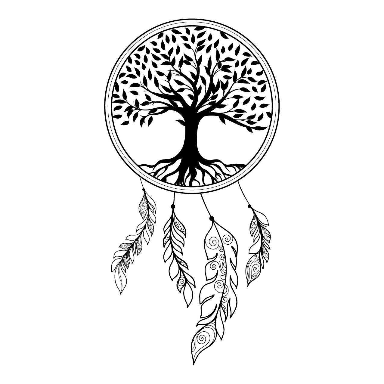 Tree of life illustration with dreamcatcher elements